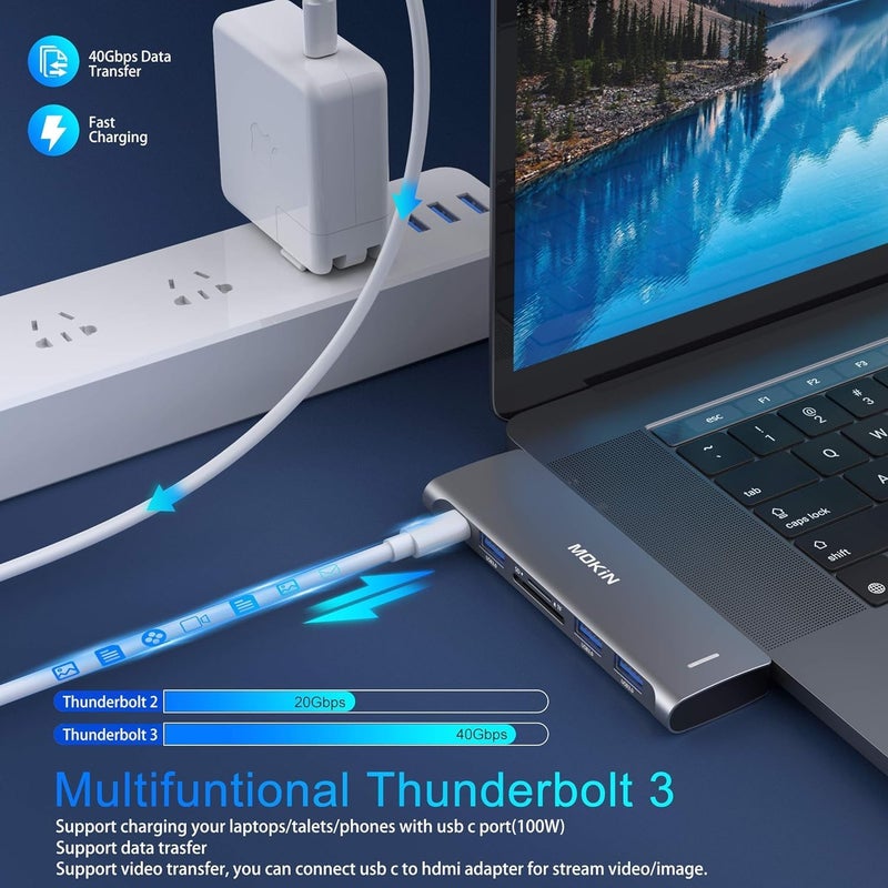 Mokin USB C Adapter for MacBook Pro/Air M1 M2 2021 2020 2019 2018, Hub MacBook Pro Accessories with 3 USB 3.0 Ports,USB C to SD/TF Card Reader and 100W Thunderbolt 3 PD Port - Image 5